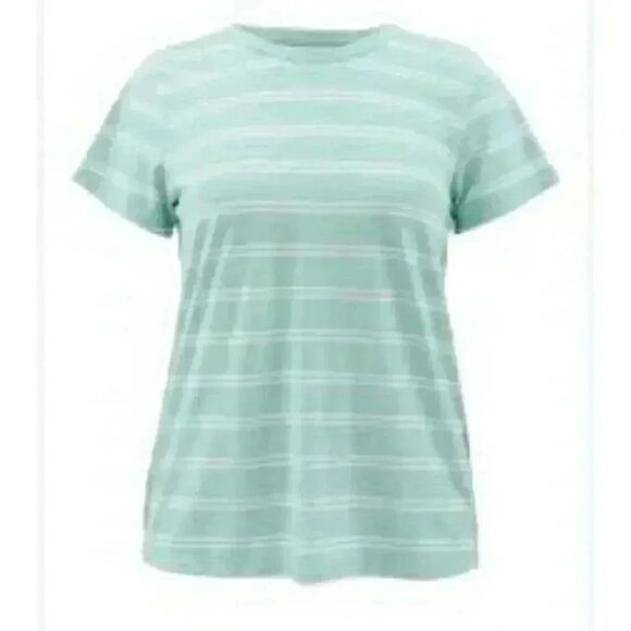 Time & Tru Women's Classic Mint/Vivid White Cotton/Poly Striped T-Shirt NEW - Picture 1 of 7